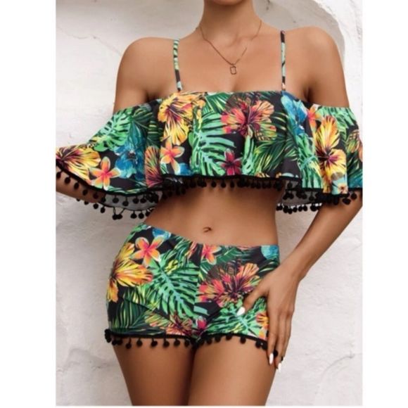 Tropical Pom Pom Bikini Set - Picture 1 of 3